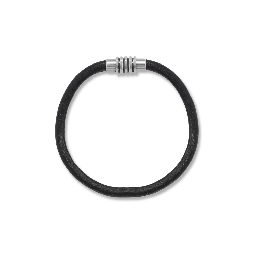 Unisex 8" Black Leather Bracelet with Magnetic Clasp - Picture 2 of 2